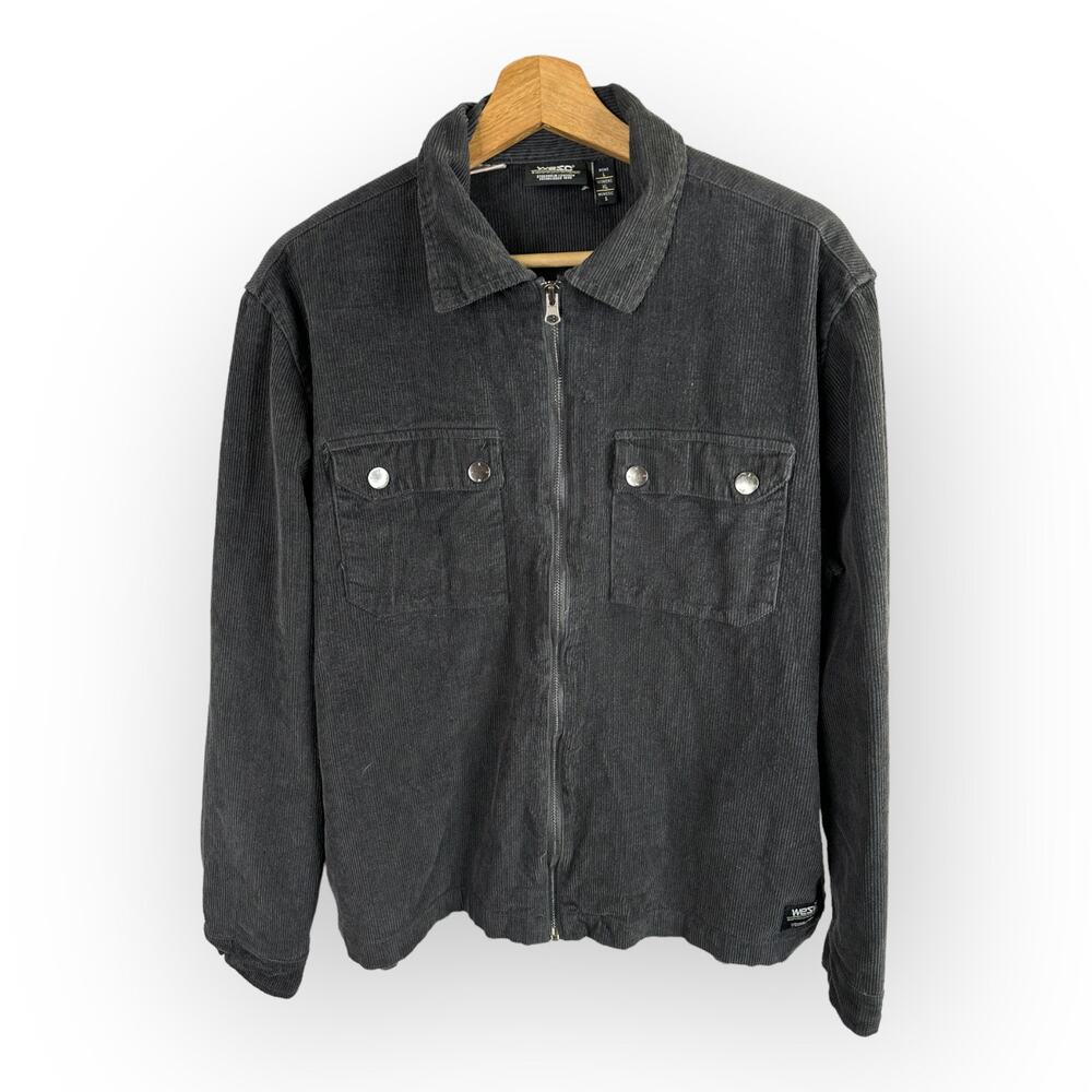 Wesc Mens size Large Womens XL Unisex Corduroy Shirt Jacket Black Cotton Zip Up